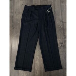 NWT Pronti Phita Mens Navy Blue Windowpane Pleated Dress Pants Size 40X32 Cuffed